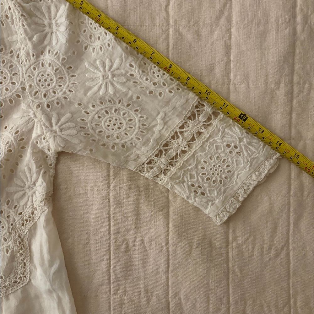 LoveShackFancy White Eyelet Lace V-Neck Women's Top - Picture 6 of 7